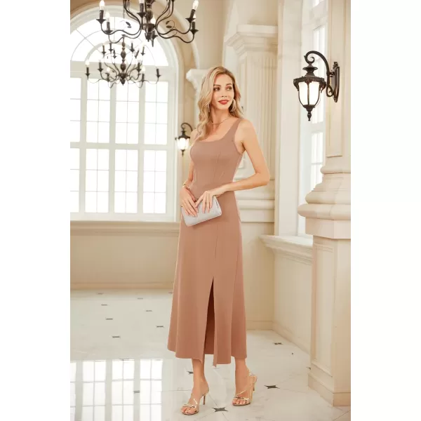 GRACE KARIN Womens 2023 Elegant Square Neck Split Formal Dress for Wedding Guest Cocktail Evening PartyPink