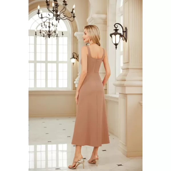 GRACE KARIN Womens 2023 Elegant Square Neck Split Formal Dress for Wedding Guest Cocktail Evening PartyPink