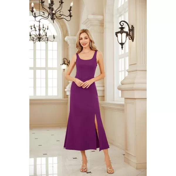 GRACE KARIN Womens 2023 Elegant Square Neck Split Formal Dress for Wedding Guest Cocktail Evening PartyPurple
