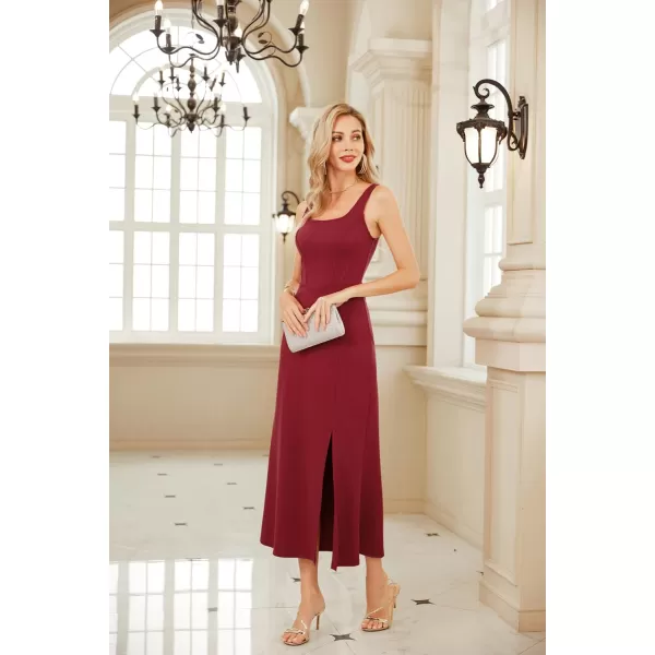 GRACE KARIN Womens 2023 Elegant Square Neck Split Formal Dress for Wedding Guest Cocktail Evening PartyWine