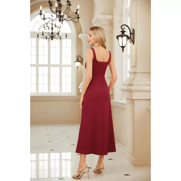GRACE KARIN Womens 2023 Elegant Square Neck Split Formal Dress for Wedding Guest Cocktail Evening PartyWine