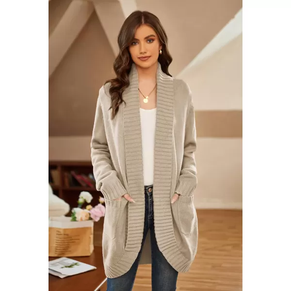 GRACE KARIN Womens 2023 Fall Long Sleeve Chunky Knit Cardigan Draped Open Front Cocoon Sweaters Coat with PocketsApricot