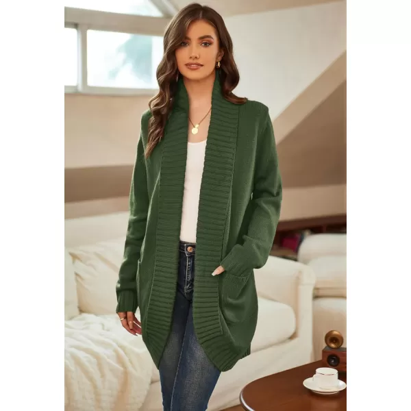 GRACE KARIN Womens 2023 Fall Long Sleeve Chunky Knit Cardigan Draped Open Front Cocoon Sweaters Coat with PocketsArmy Green