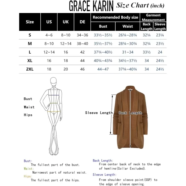 GRACE KARIN Womens 2023 Fall Long Sleeve Chunky Knit Cardigan Draped Open Front Cocoon Sweaters Coat with PocketsBlack