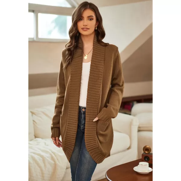 GRACE KARIN Womens 2023 Fall Long Sleeve Chunky Knit Cardigan Draped Open Front Cocoon Sweaters Coat with PocketsBrown