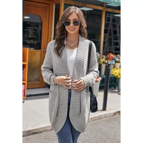 GRACE KARIN Womens 2023 Fall Long Sleeve Chunky Knit Cardigan Draped Open Front Cocoon Sweaters Coat with PocketsLight Gray