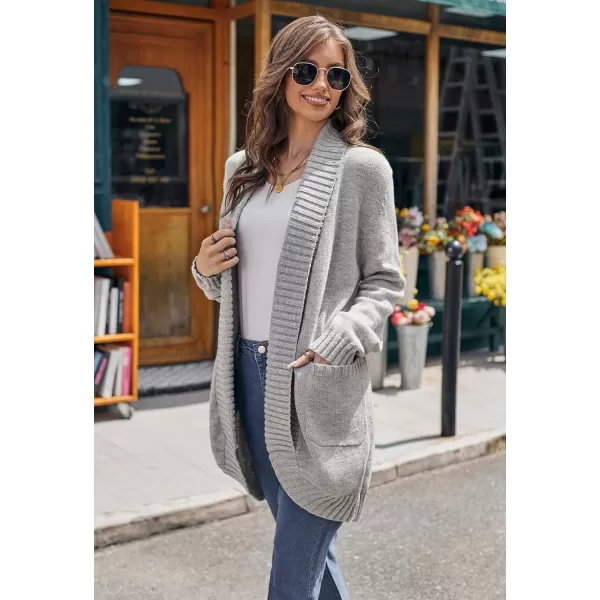 GRACE KARIN Womens 2023 Fall Long Sleeve Chunky Knit Cardigan Draped Open Front Cocoon Sweaters Coat with PocketsLight Gray