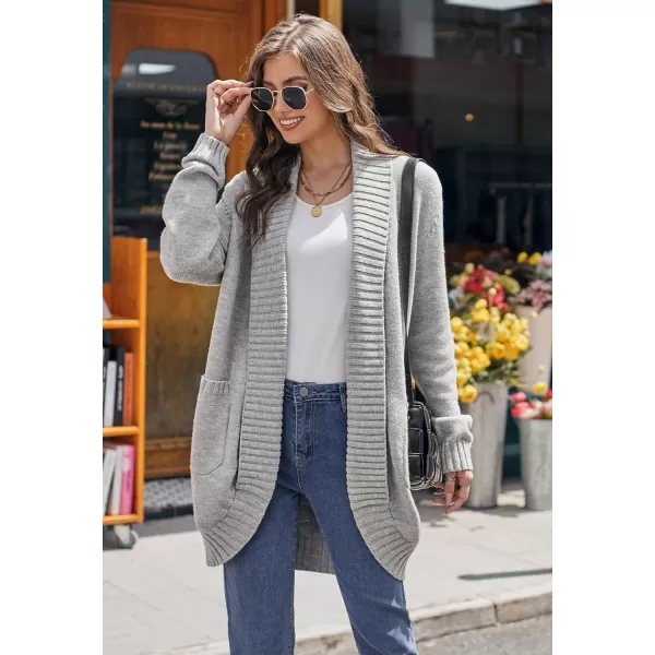 GRACE KARIN Womens 2023 Fall Long Sleeve Chunky Knit Cardigan Draped Open Front Cocoon Sweaters Coat with PocketsLight Gray