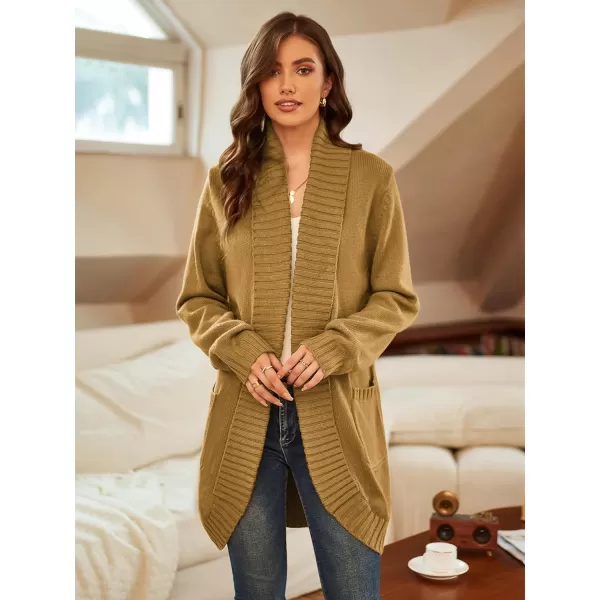 GRACE KARIN Womens 2023 Fall Long Sleeve Chunky Knit Cardigan Draped Open Front Cocoon Sweaters Coat with PocketsMustard