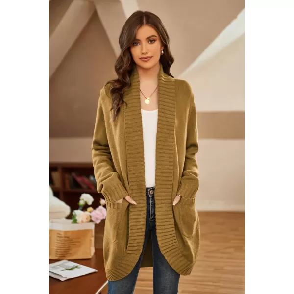 GRACE KARIN Womens 2023 Fall Long Sleeve Chunky Knit Cardigan Draped Open Front Cocoon Sweaters Coat with PocketsMustard