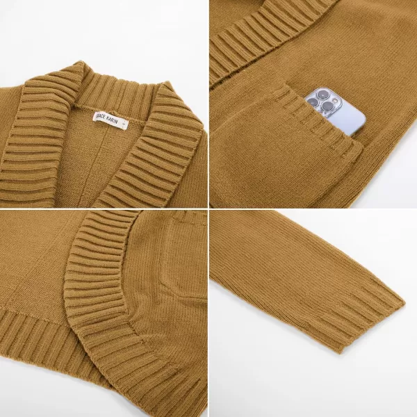 GRACE KARIN Womens 2023 Fall Long Sleeve Chunky Knit Cardigan Draped Open Front Cocoon Sweaters Coat with PocketsMustard
