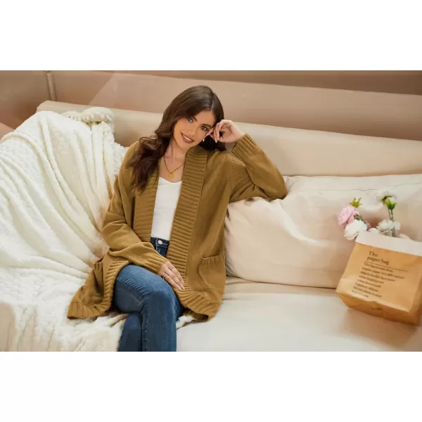 GRACE KARIN Womens 2023 Fall Long Sleeve Chunky Knit Cardigan Draped Open Front Cocoon Sweaters Coat with PocketsMustard