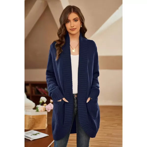 GRACE KARIN Womens 2023 Fall Long Sleeve Chunky Knit Cardigan Draped Open Front Cocoon Sweaters Coat with PocketsNavy Blue