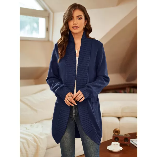 GRACE KARIN Womens 2023 Fall Long Sleeve Chunky Knit Cardigan Draped Open Front Cocoon Sweaters Coat with PocketsNavy Blue