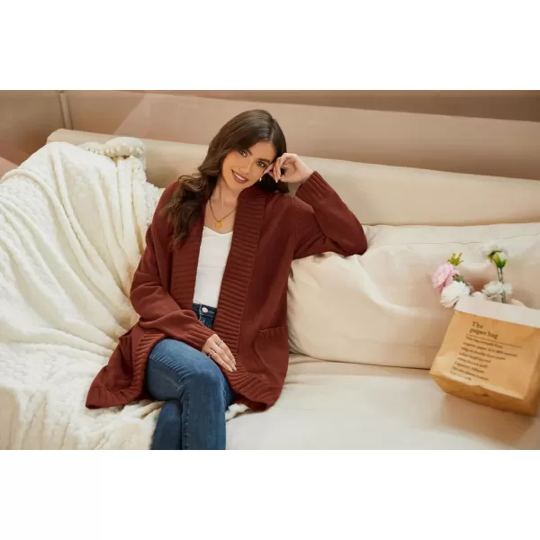 GRACE KARIN Womens 2023 Fall Long Sleeve Chunky Knit Cardigan Draped Open Front Cocoon Sweaters Coat with PocketsRust Red