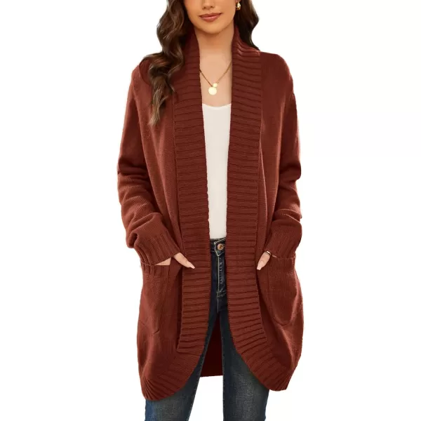 GRACE KARIN Womens 2023 Fall Long Sleeve Chunky Knit Cardigan Draped Open Front Cocoon Sweaters Coat with PocketsRust Red