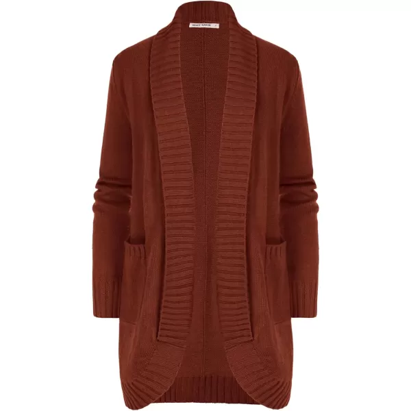 GRACE KARIN Womens 2023 Fall Long Sleeve Chunky Knit Cardigan Draped Open Front Cocoon Sweaters Coat with PocketsRust Red