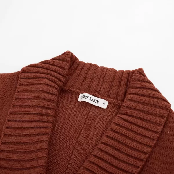 GRACE KARIN Womens 2023 Fall Long Sleeve Chunky Knit Cardigan Draped Open Front Cocoon Sweaters Coat with PocketsRust Red