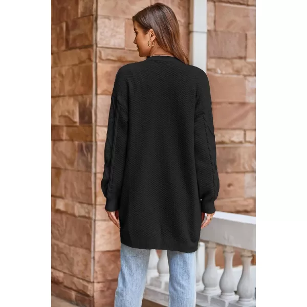 GRACE KARIN Womens 2023 Fall Long Sleeve Chunky Oversized Cardigan Casual Cable Knit Open Front Hip Length Sweater OuterwearBlack