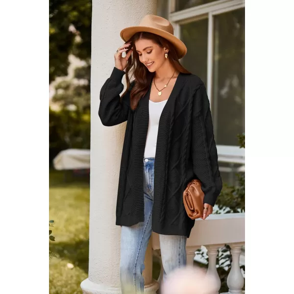 GRACE KARIN Womens 2023 Fall Long Sleeve Chunky Oversized Cardigan Casual Cable Knit Open Front Hip Length Sweater OuterwearBlack