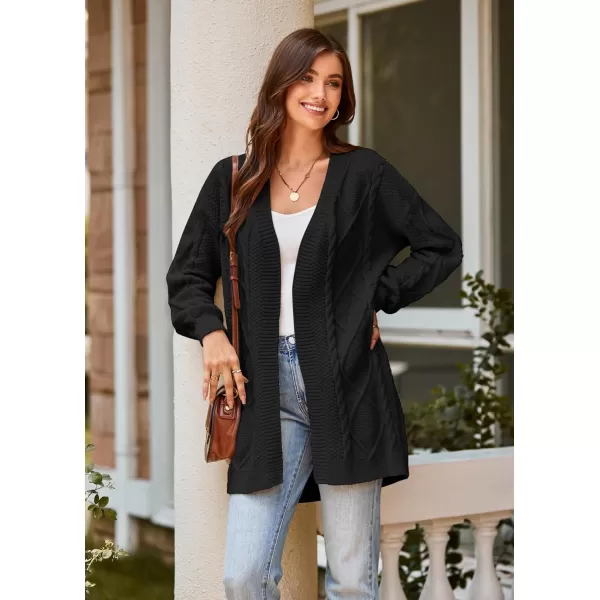 GRACE KARIN Womens 2023 Fall Long Sleeve Chunky Oversized Cardigan Casual Cable Knit Open Front Hip Length Sweater OuterwearBlack
