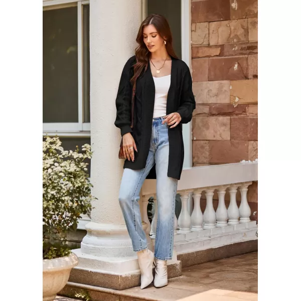 GRACE KARIN Womens 2023 Fall Long Sleeve Chunky Oversized Cardigan Casual Cable Knit Open Front Hip Length Sweater OuterwearBlack
