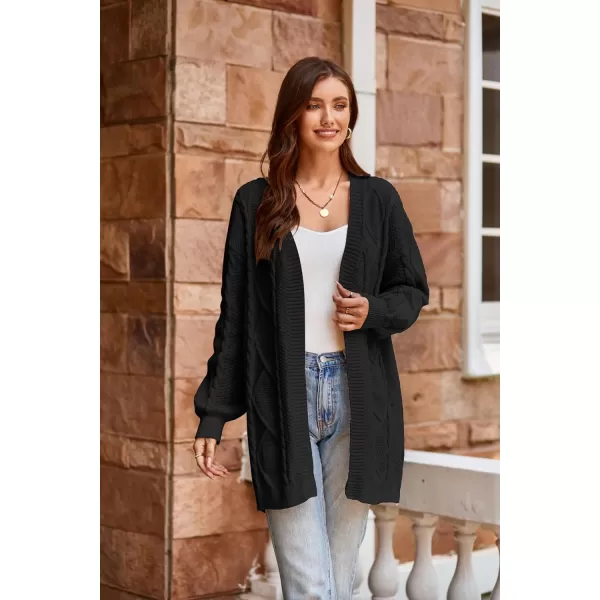 GRACE KARIN Womens 2023 Fall Long Sleeve Chunky Oversized Cardigan Casual Cable Knit Open Front Hip Length Sweater OuterwearBlack