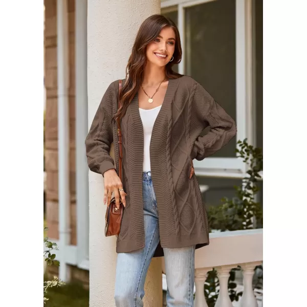 GRACE KARIN Womens 2023 Fall Long Sleeve Chunky Oversized Cardigan Casual Cable Knit Open Front Hip Length Sweater OuterwearDark Brown