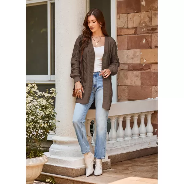 GRACE KARIN Womens 2023 Fall Long Sleeve Chunky Oversized Cardigan Casual Cable Knit Open Front Hip Length Sweater OuterwearDark Brown