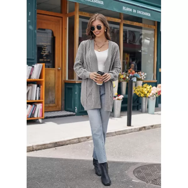 GRACE KARIN Womens 2023 Fall Long Sleeve Chunky Oversized Cardigan Casual Cable Knit Open Front Hip Length Sweater OuterwearLight Grey