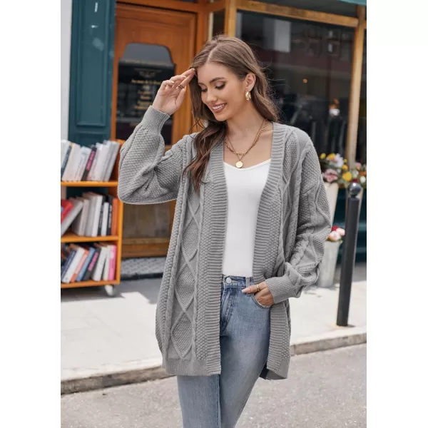 GRACE KARIN Womens 2023 Fall Long Sleeve Chunky Oversized Cardigan Casual Cable Knit Open Front Hip Length Sweater OuterwearLight Grey