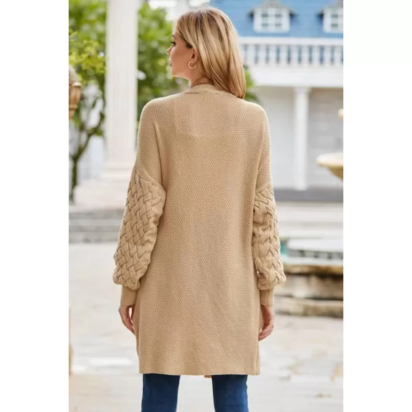 GRACE KARIN Womens 2023 Fall Long Sleeve Waffle Knit Cardigan Chunky Open Front Long Loose Sweater Coat with PocketsKhaki