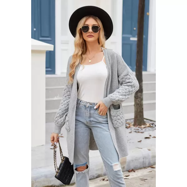 GRACE KARIN Womens 2023 Fall Long Sleeve Waffle Knit Cardigan Chunky Open Front Long Loose Sweater Coat with PocketsLight Gray