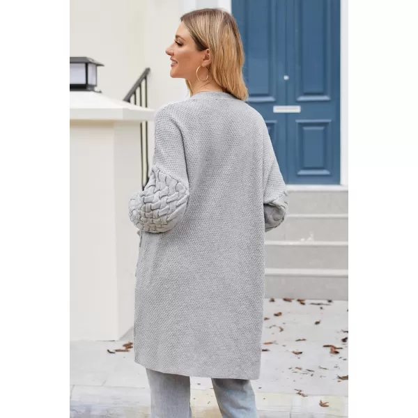 GRACE KARIN Womens 2023 Fall Long Sleeve Waffle Knit Cardigan Chunky Open Front Long Loose Sweater Coat with PocketsLight Gray