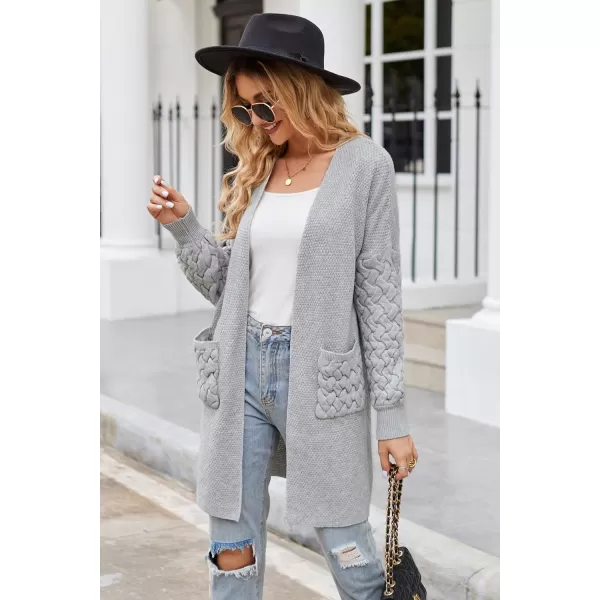 GRACE KARIN Womens 2023 Fall Long Sleeve Waffle Knit Cardigan Chunky Open Front Long Loose Sweater Coat with PocketsLight Gray