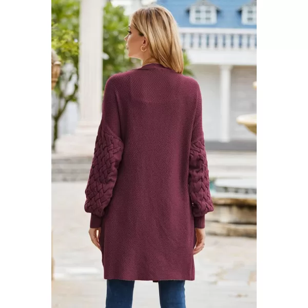 GRACE KARIN Womens 2023 Fall Long Sleeve Waffle Knit Cardigan Chunky Open Front Long Loose Sweater Coat with PocketsWine Red