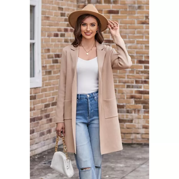 GRACE KARIN Womens 2023 Fashion Open Front Long Cardigan Sweaters Long Sleeve Lapel Knit Sweater Coats with PocketsApricot