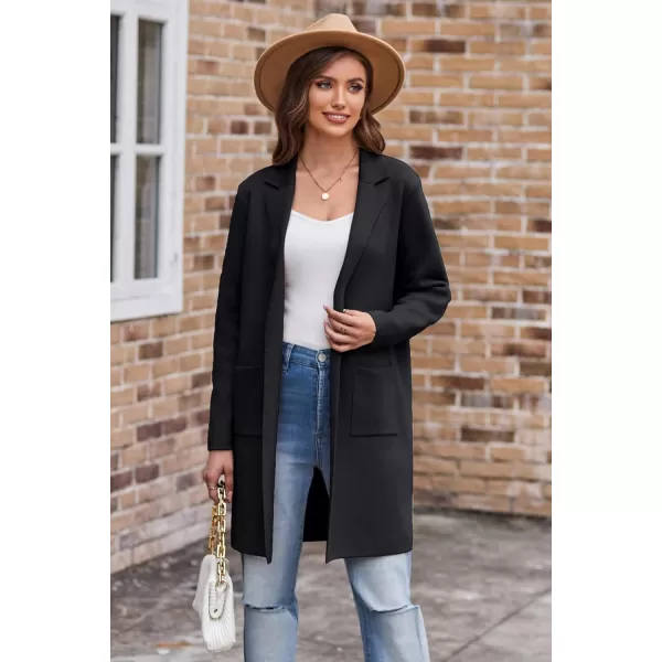 GRACE KARIN Womens 2023 Fashion Open Front Long Cardigan Sweaters Long Sleeve Lapel Knit Sweater Coats with PocketsBlack