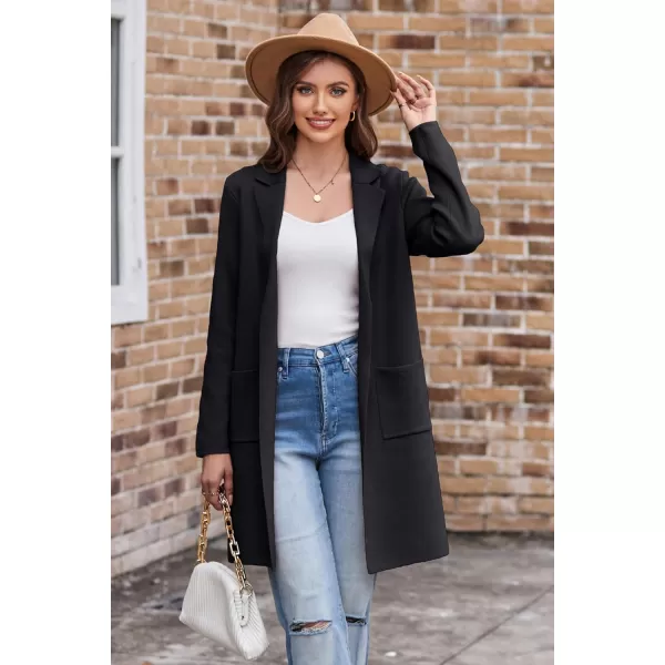 GRACE KARIN Womens 2023 Fashion Open Front Long Cardigan Sweaters Long Sleeve Lapel Knit Sweater Coats with PocketsBlack