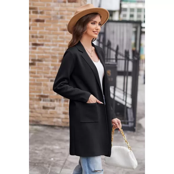 GRACE KARIN Womens 2023 Fashion Open Front Long Cardigan Sweaters Long Sleeve Lapel Knit Sweater Coats with PocketsBlack