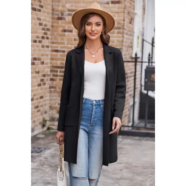 GRACE KARIN Womens 2023 Fashion Open Front Long Cardigan Sweaters Long Sleeve Lapel Knit Sweater Coats with PocketsBlack