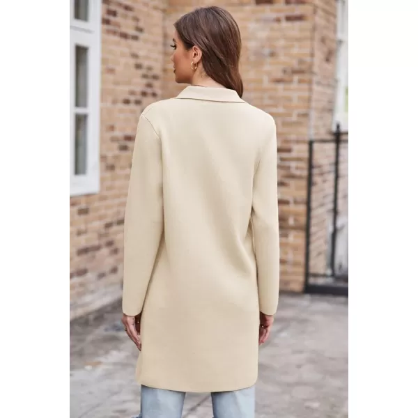 GRACE KARIN Womens 2023 Fashion Open Front Long Cardigan Sweaters Long Sleeve Lapel Knit Sweater Coats with PocketsLight Beige