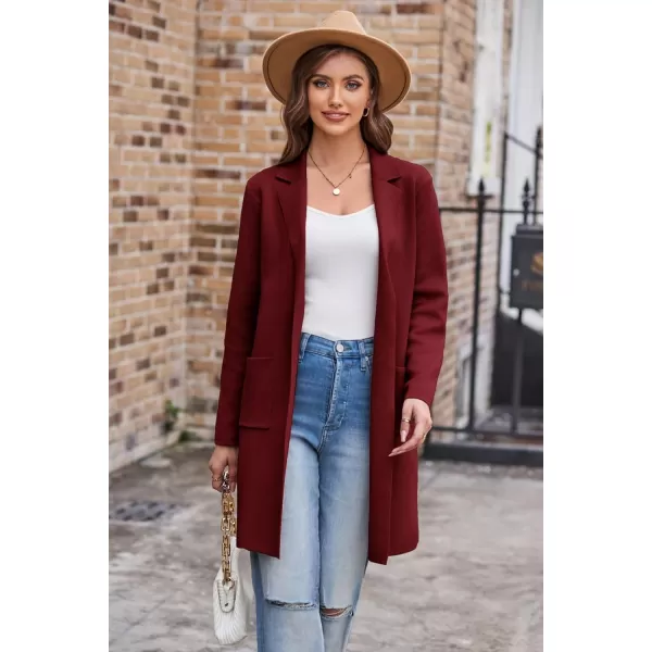 GRACE KARIN Womens 2023 Fashion Open Front Long Cardigan Sweaters Long Sleeve Lapel Knit Sweater Coats with PocketsWine Red