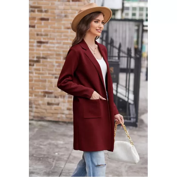 GRACE KARIN Womens 2023 Fashion Open Front Long Cardigan Sweaters Long Sleeve Lapel Knit Sweater Coats with PocketsWine Red