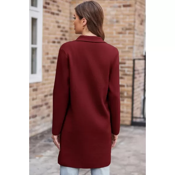 GRACE KARIN Womens 2023 Fashion Open Front Long Cardigan Sweaters Long Sleeve Lapel Knit Sweater Coats with PocketsWine Red