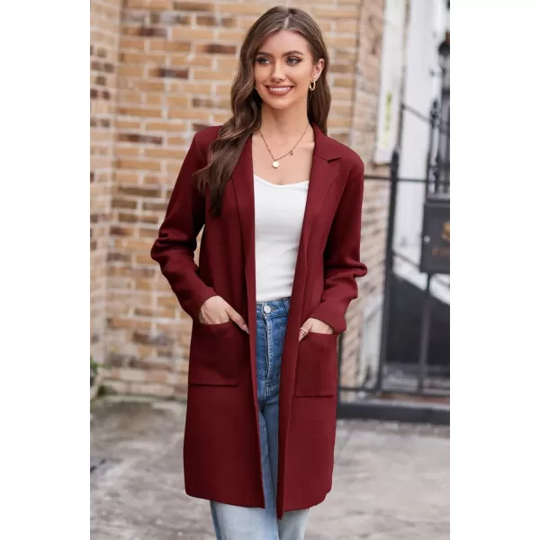 GRACE KARIN Womens 2023 Fashion Open Front Long Cardigan Sweaters Long Sleeve Lapel Knit Sweater Coats with PocketsWine Red