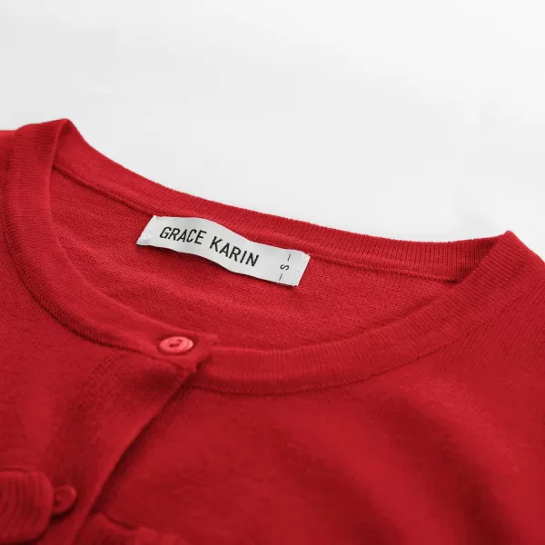 GRACE KARIN Womens 2023 Long Sleeve Cardigan Lightweight Ruffles Knit Cardigan Sweaters S3XLRed