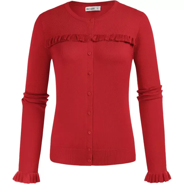 GRACE KARIN Womens 2023 Long Sleeve Cardigan Lightweight Ruffles Knit Cardigan Sweaters S3XLRed