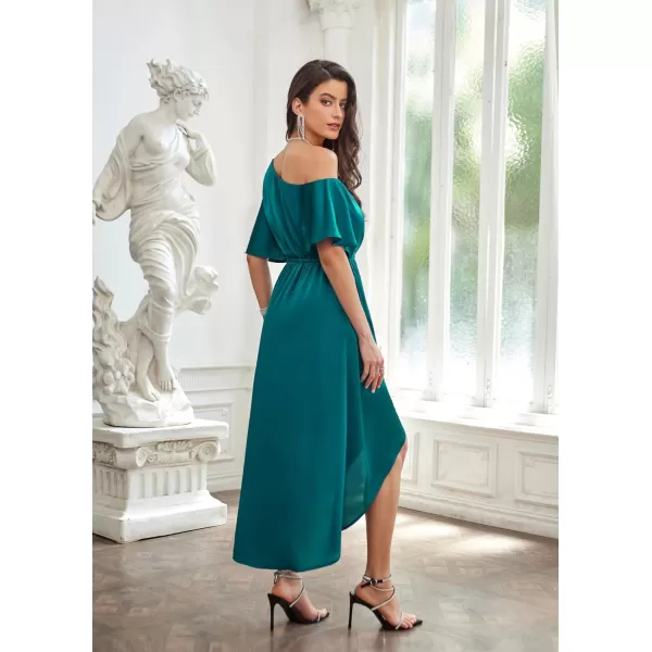 GRACE KARIN Womens 2023 Off One Shoulder Satin Ruched Dresses A Line High Low Formal Wedding Guest Evening Cocktail DressesBlue Greensatin