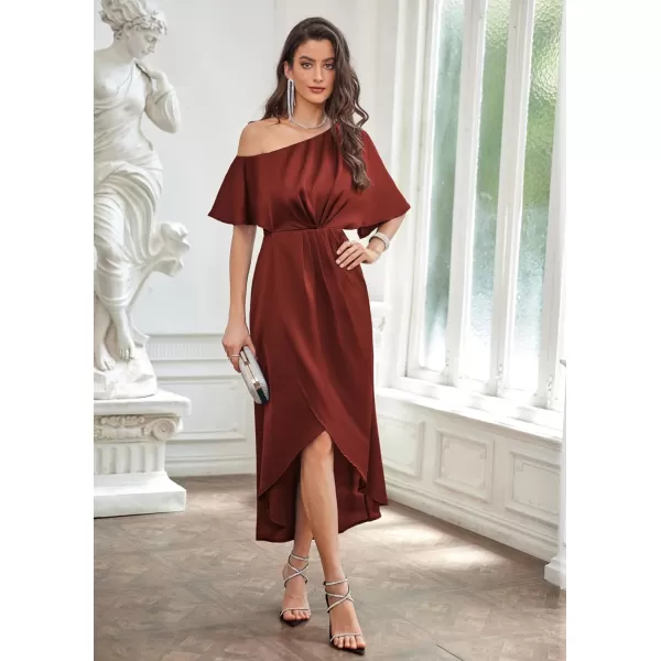 GRACE KARIN Womens 2023 Off One Shoulder Satin Ruched Dresses A Line High Low Formal Wedding Guest Evening Cocktail DressesBurgundysatin